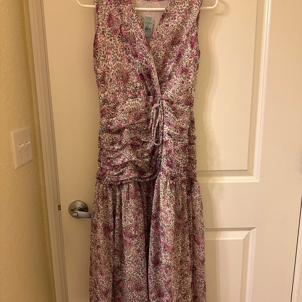 Ann Taylor Petite Ruched Floral Midi Dress - Orchid Glow